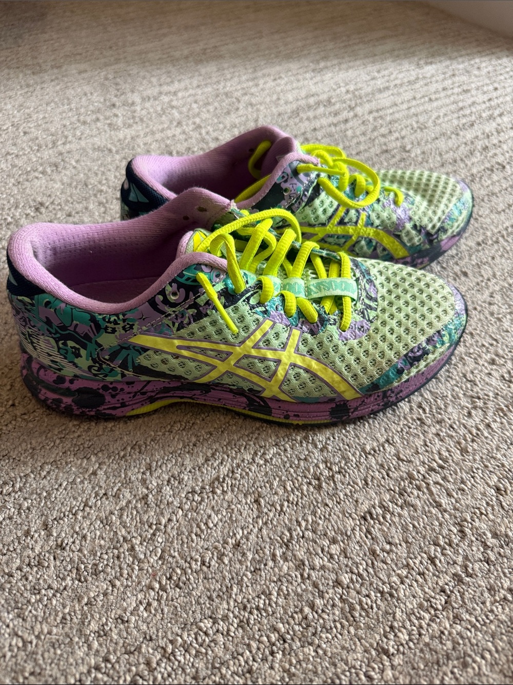 Asics Neon Yellow & Purple Athletic Sneakers